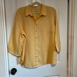 Chico's Mustard Button-Up Blouse 100% Linen